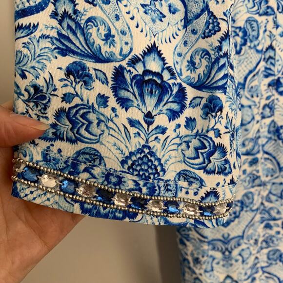 NicoBlue Shalimar Long Tunic Dress with Sapphire Jewel Embellishment Women New - Picture 9 of 16